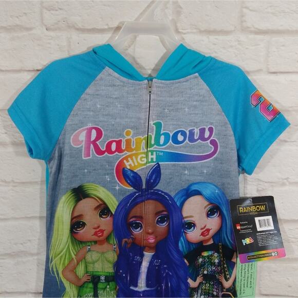 A Rainbow High Dolls Girls Blue Hooded Zip Up Romper PJs Pajamas NWT XS 4 5 - Picture 2 of 7